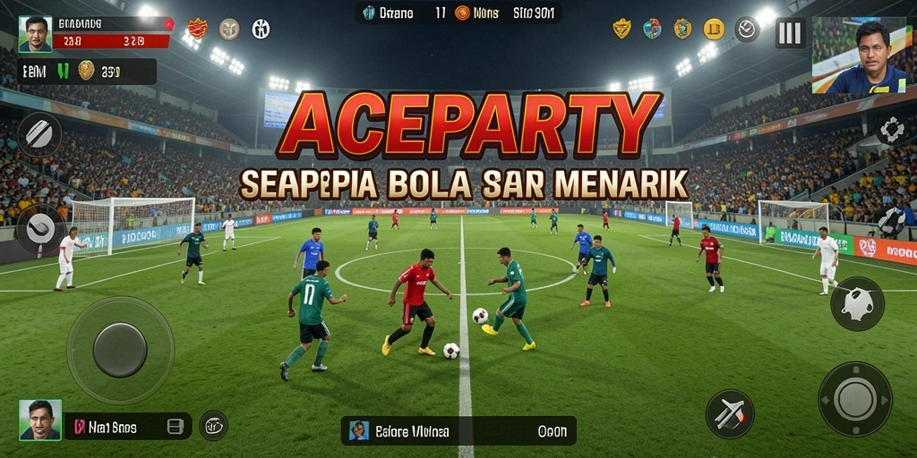 Tampilan gameplay <strong>ACEPARTY</strong> yang mendebarkan di lapangan sepak bola.