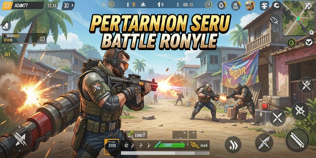 Tampilan seru gameplay ADAM77 dalam pertempuran Battle Royale.