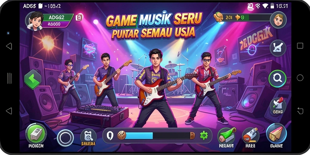 Screenshot gameplay ADG62 yang menunjukkan aksi bermain musik.