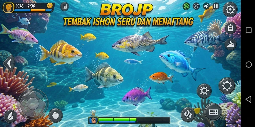 Tampilan gameplay seru dari BROJP saat menembak ikan.