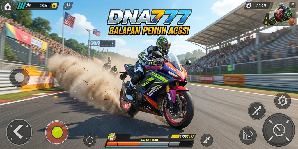 Screenshot menampilkan aksi mendebarkan balapan motor di lintasan.