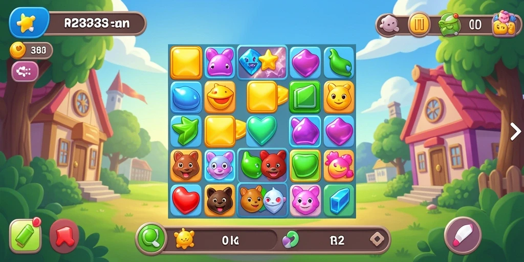 Gameplay FB333 menampilkan aksi mencocokkan permata yang seru.
