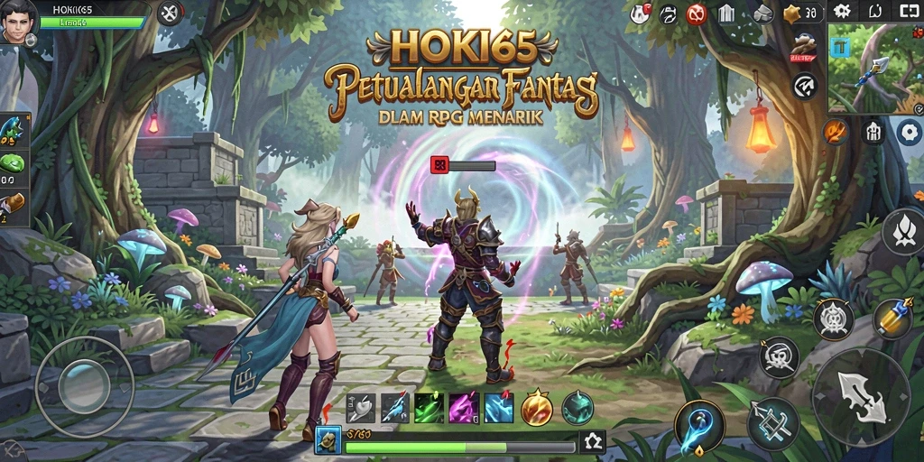 Tampilan gameplay HOKI65 yang mengesankan dengan pertarungan RPG.