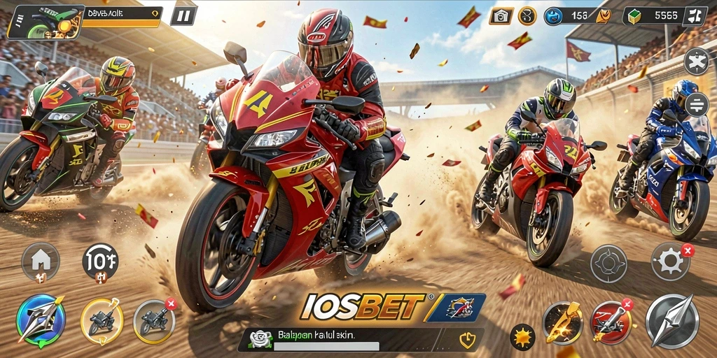 Screenshot menampilkan aksi balapan motor yang kecepatan tinggi.