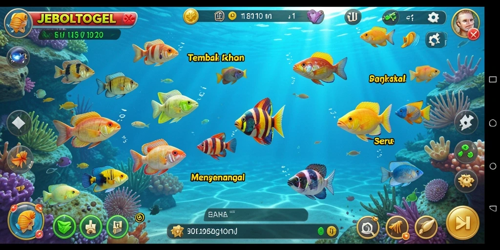 Tampilan gameplay JEBOLTOGEL dengan aksi menembak ikan yang seru.