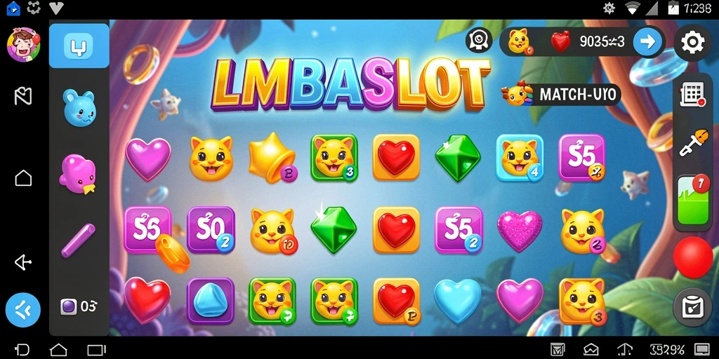 Screenshot utama LMBASLOT menampilkan gameplay Match-3 yang seru dan interaktif.