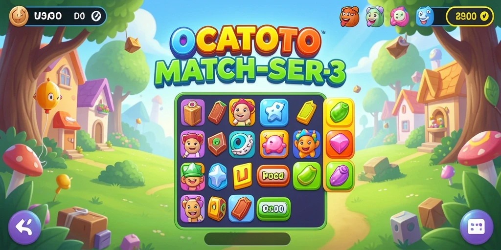 Tampilan gameplay OCATOTO dengan kombinasi objek Match-3 yang seru.