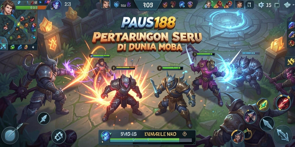 Tampilan gameplay seru dalam pertarungan MOBA