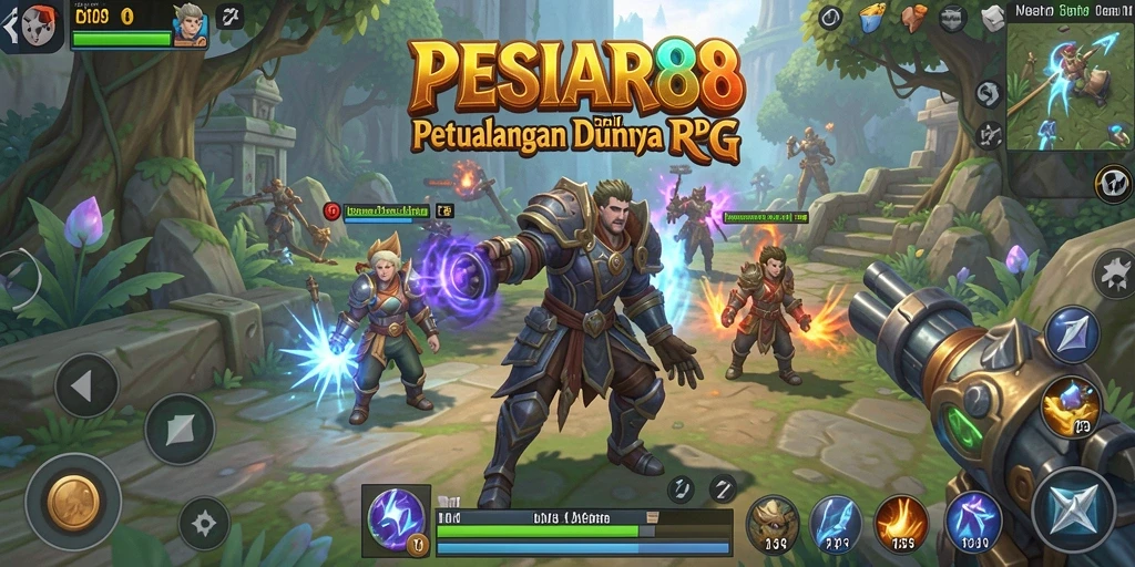 Tangkapan layar utama PESIAR88 menampilkan pertarungan epik dalam permainan RPG.
