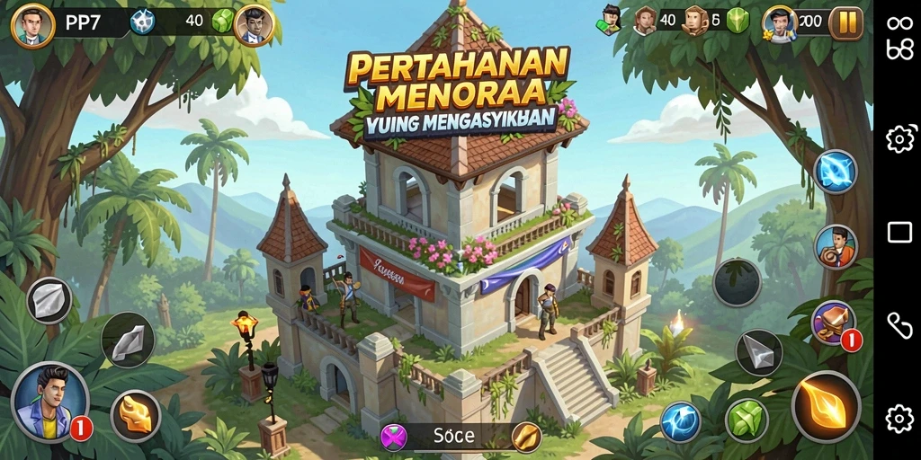 Tampilan menara yang strategis dalam gameplay Tower Defense.
