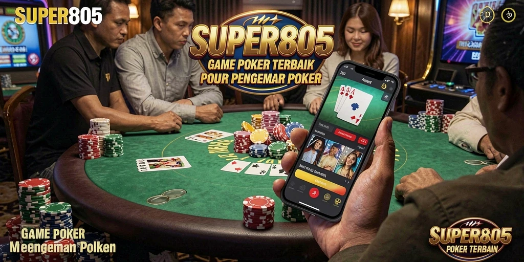 Tangkapan layar SUPER805 menampilkan momen seru dalam permainan poker.