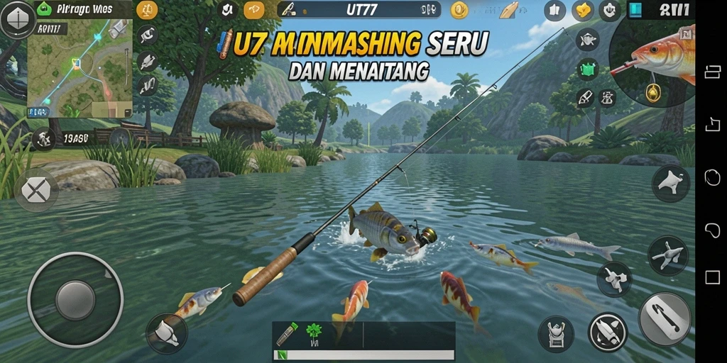 Screenshot UT77 menampilkan aksi memancing yang seru dan menantang.